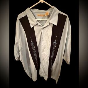 The Havanera Co. Men’s 3X Embroidered Guayabera Shirt-Blue Two-Tone Cuban Style